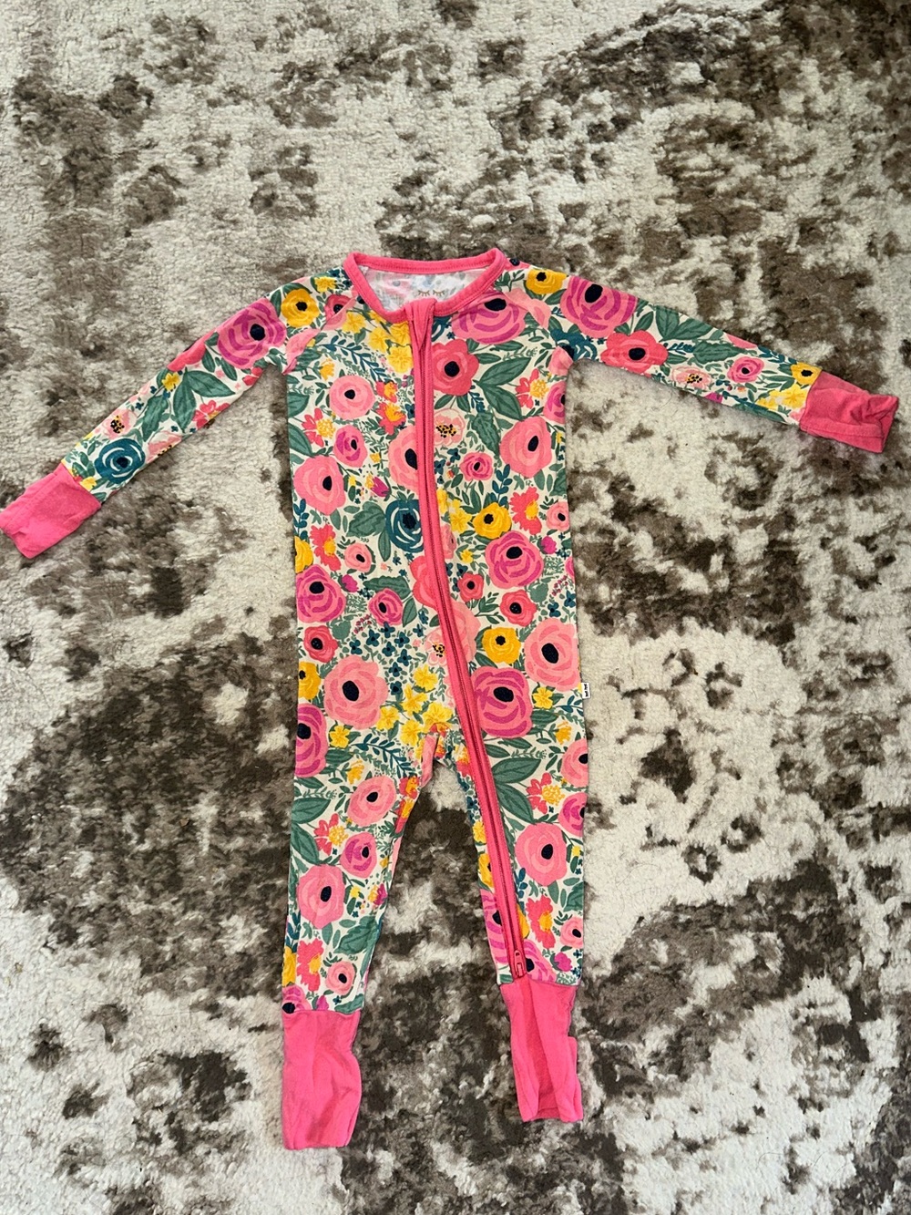 Little Sleepies Pink Floral Zip Footie with Yellow Accents
